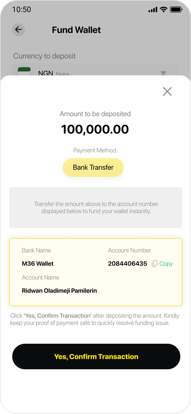 Bank transfer details